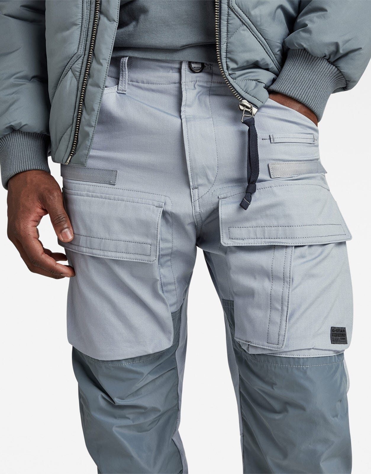 3D Regular Tapered Cargo Pants, Grey