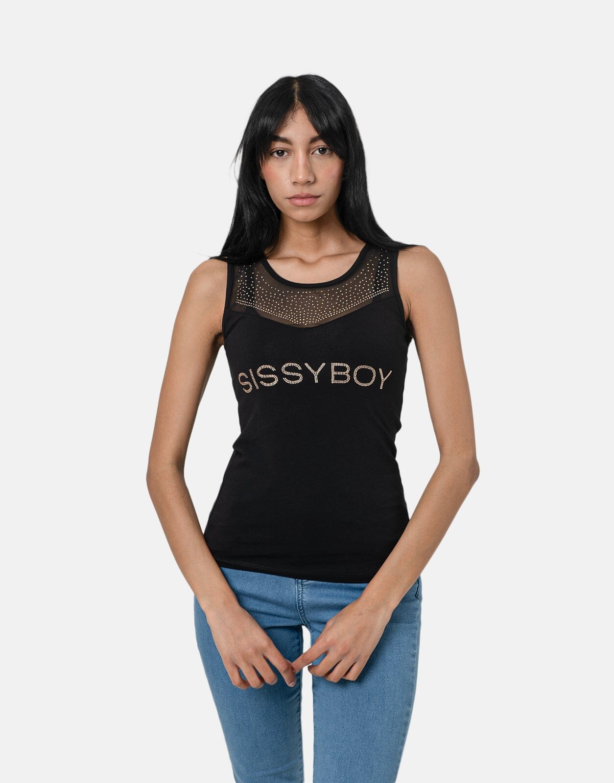 Sissy Boy Sweetheart Neckline Bling Vest Blk - Subwear