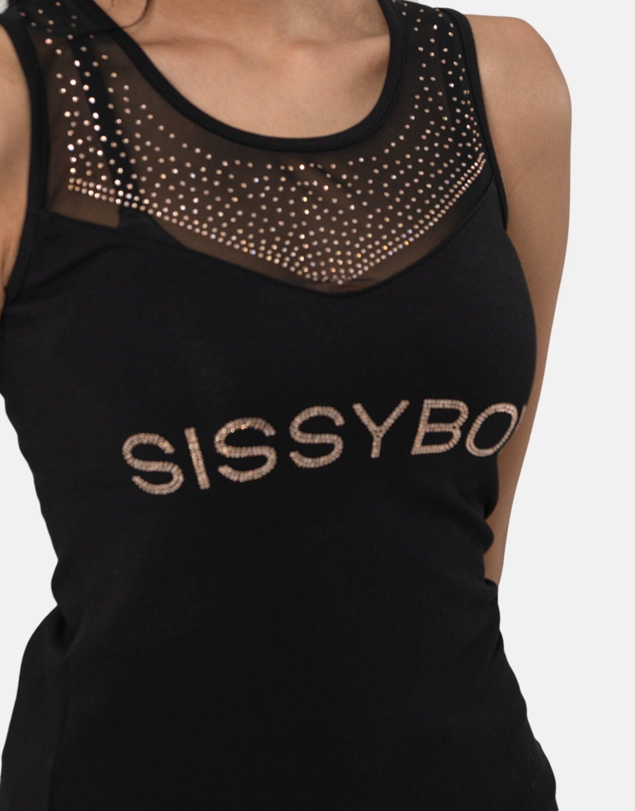 Sissy Boy Sweetheart Neckline Bling Vest Blk - Subwear