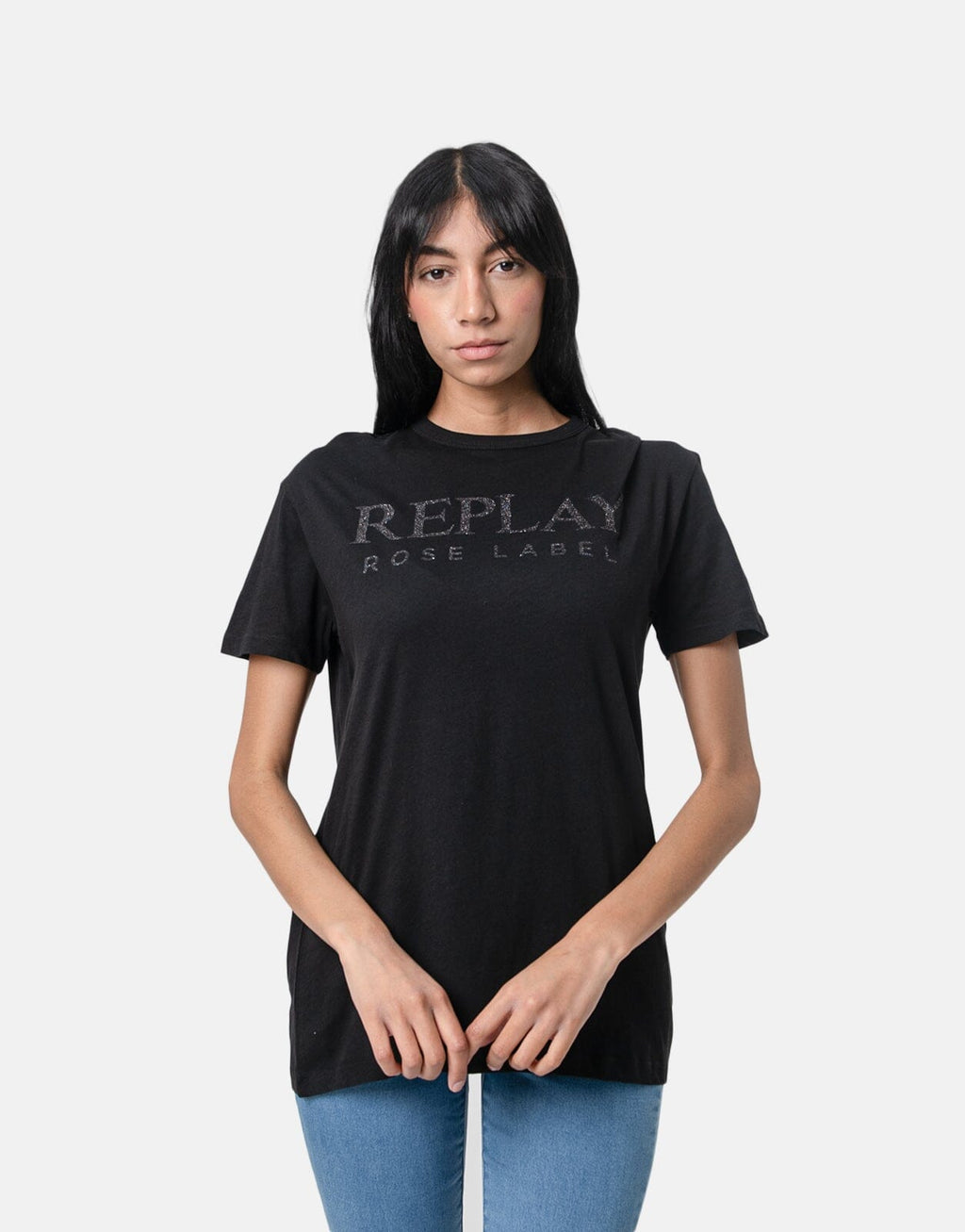 T-Shirt Replay Rose Label Black