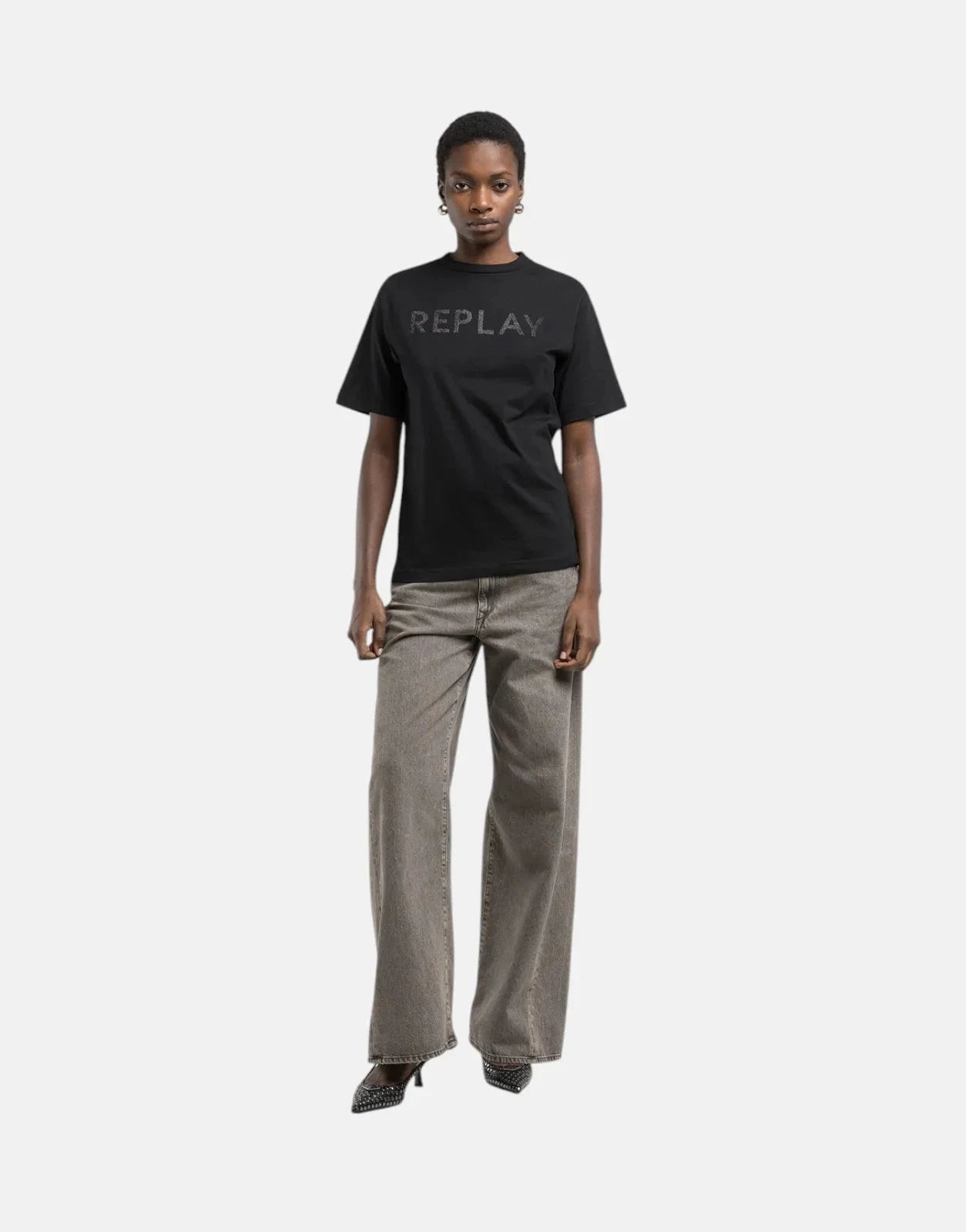 Replay Glitter Print Black Regular T-Shirt - Subwear