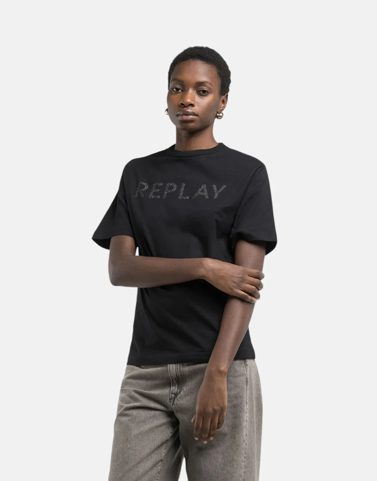 Replay Glitter Print Black Regular T-Shirt - Subwear