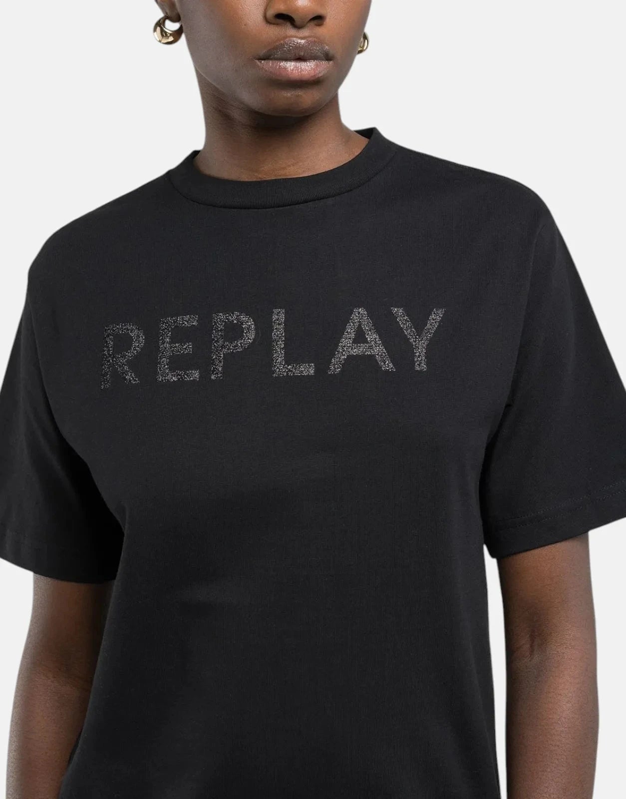 Replay Glitter Print Black Regular T-Shirt - Subwear